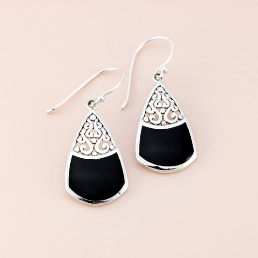 Sterling Silver Black Shell Earrings - The Silver Alchemist