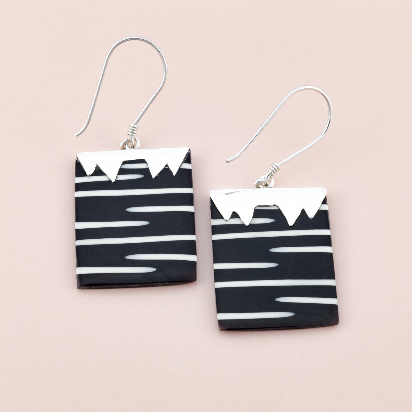 Sterling Silver Black Zebra Shell Earrings - The Silver Alchemist