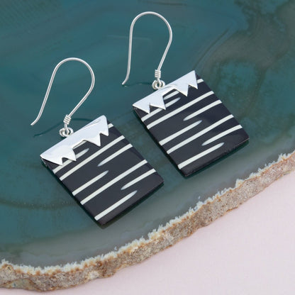 Sterling Silver Black Zebra Shell Earrings - The Silver Alchemist