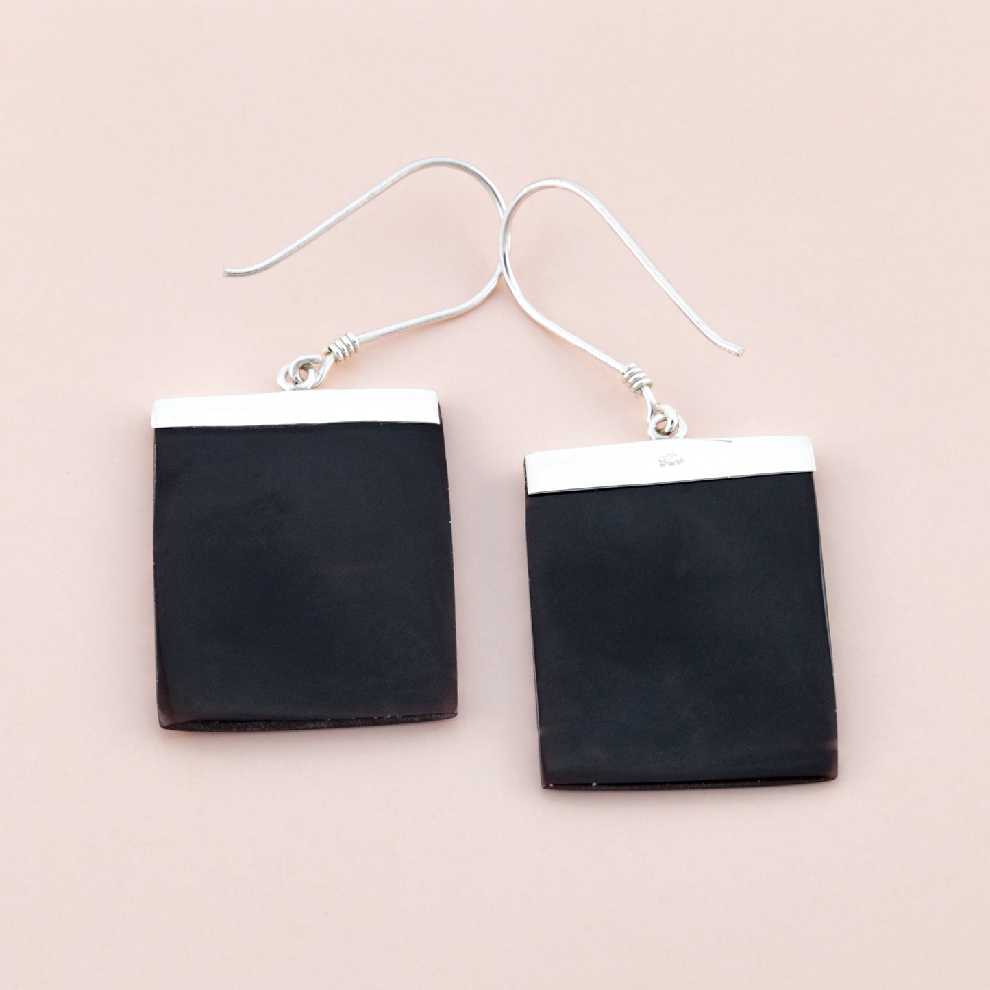 Black Zebra Shell Silver Earrings