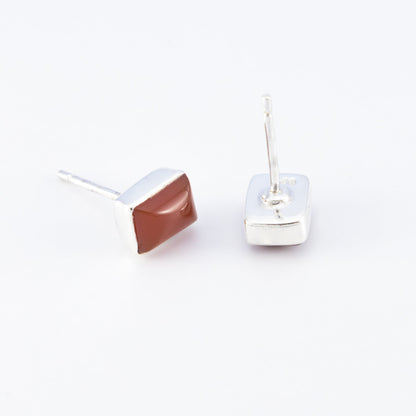 Sterling Silver Carnelian Rectangle Studs - The Silver Alchemist