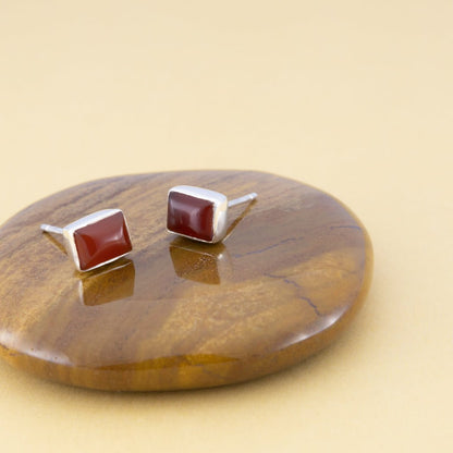 Sterling Silver Carnelian Gemstone Rectangle Studs - The Silver Alchemist