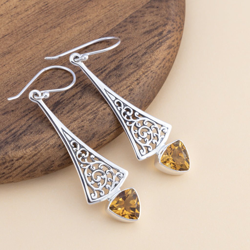 Sterling Silver Citrine Filigree Drop Earrings - The Silver Alchemist