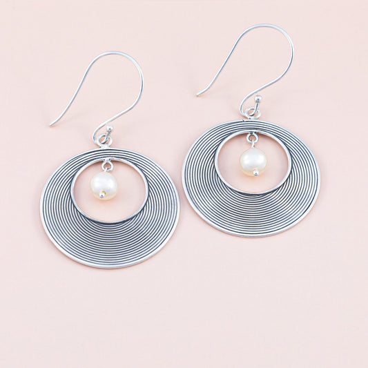 Sterling Silver Disc and Pearl Earrings - The Silver Alchemist