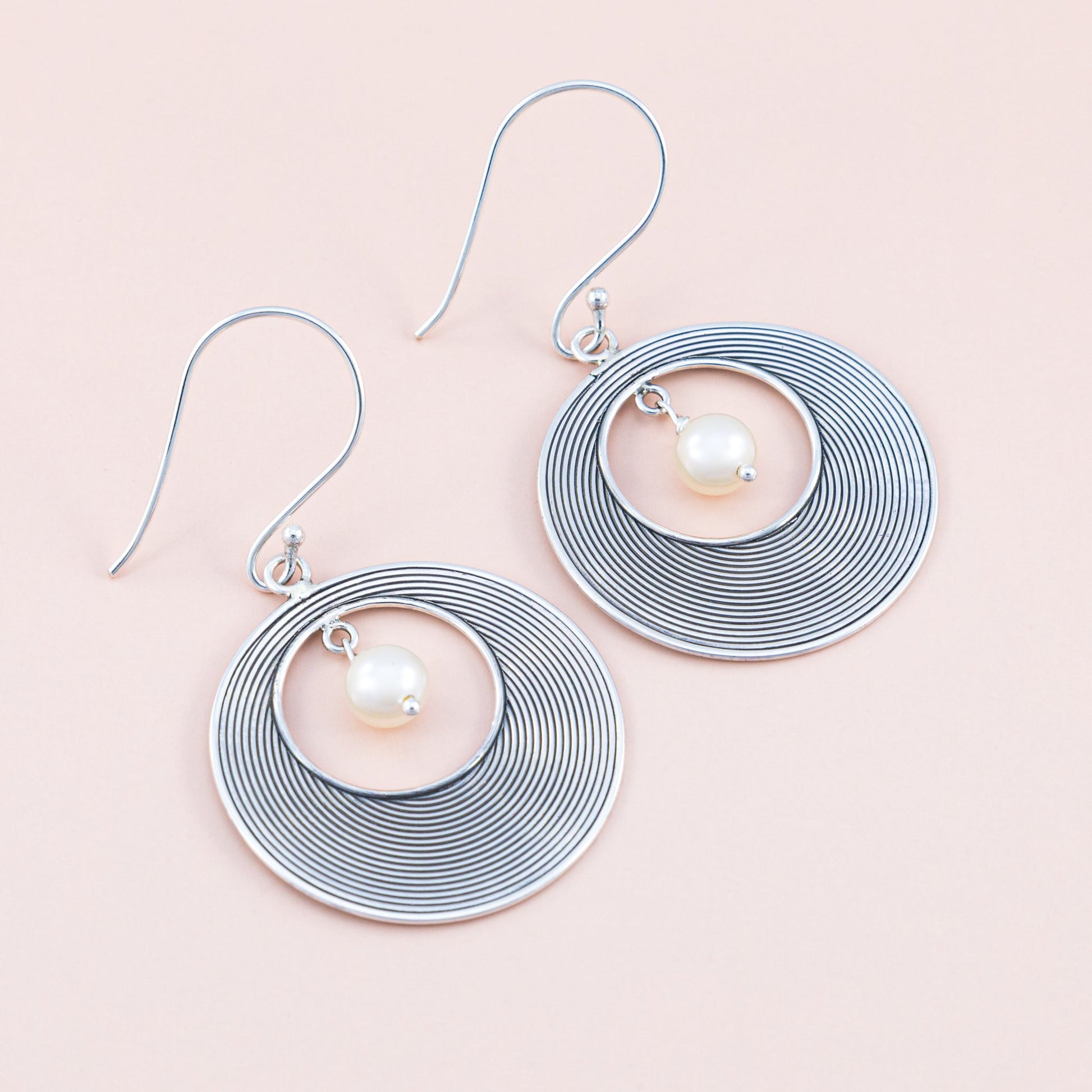 Sterling Silver Disc and Pearl Earrings - The Silver Alchemist