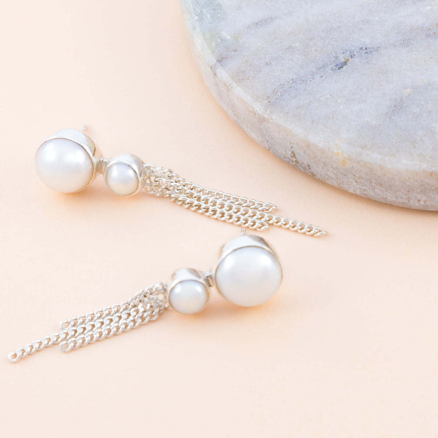 Sterling Silver Double Pearl Chain Earrings - The Silver Alchemist