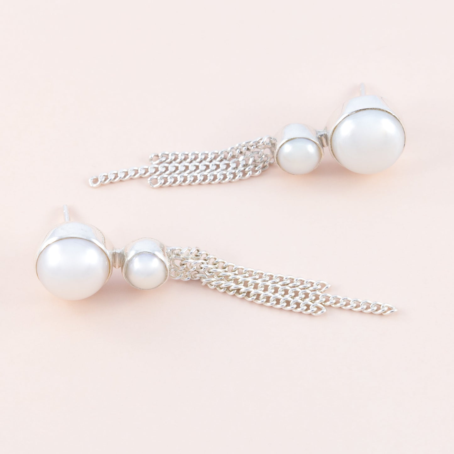 Sterling Silver Double Pearl Chain Earrings - The Silver Alchemist