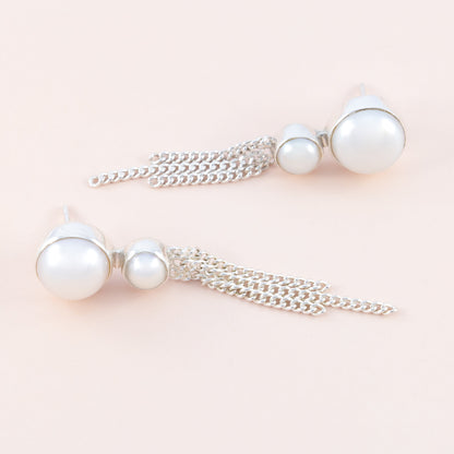 Sterling Silver Double Pearl Chain Earrings - The Silver Alchemist