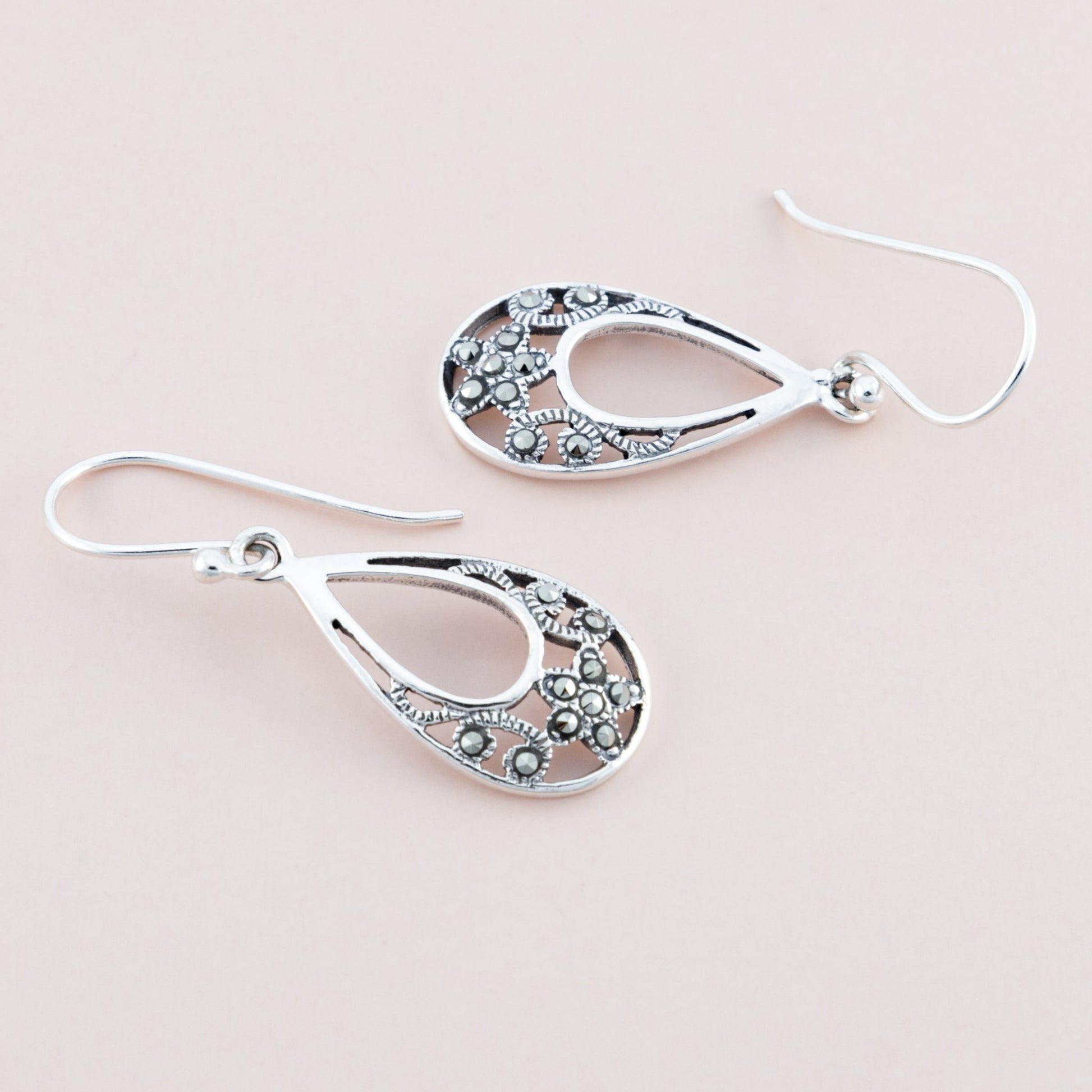 Sterling Silver Droplet Marcasite Earrings - The Silver Alchemist