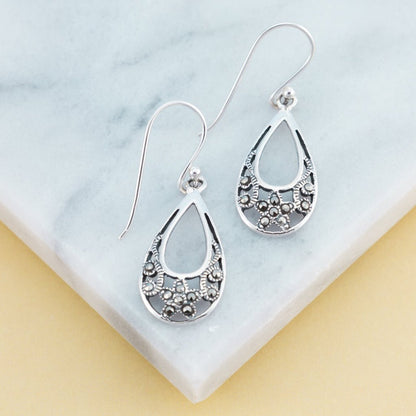 Sterling Silver Droplet Marcasite Earrings - The Silver Alchemist