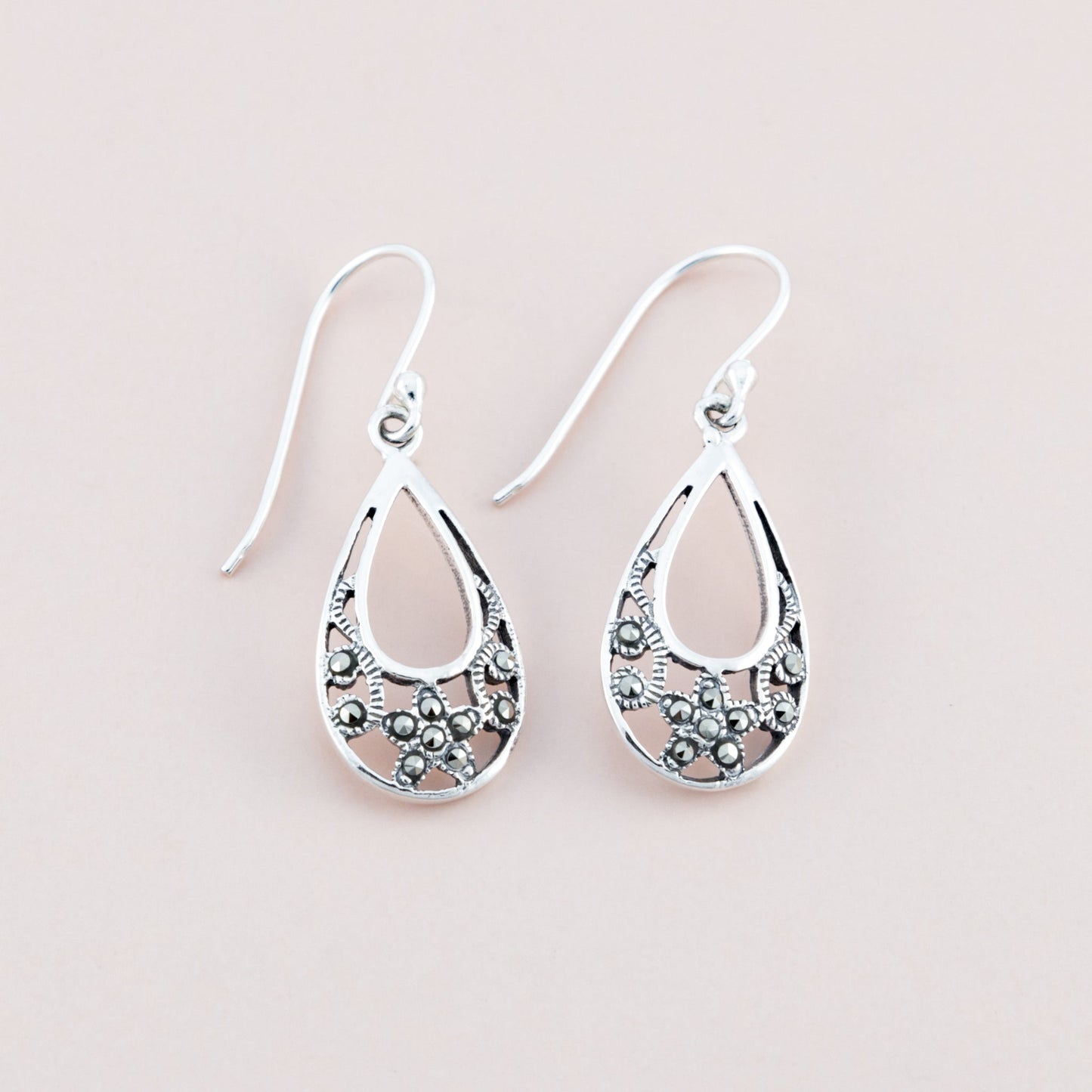 Sterling Silver Droplet Marcasite Earrings - The Silver Alchemist