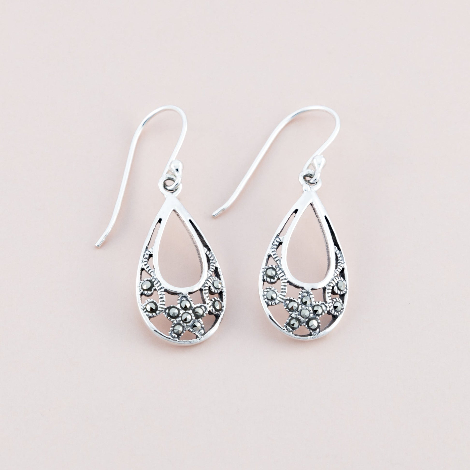 Sterling Silver Droplet Marcasite Earrings - The Silver Alchemist