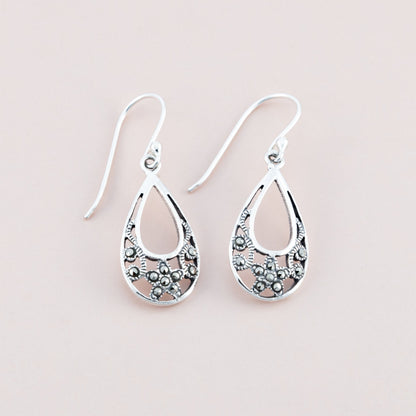 Sterling Silver Droplet Marcasite Earrings - The Silver Alchemist