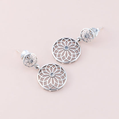 Sterling Silver Flower Of Life Dangle Earrings - The Silver Alchemist