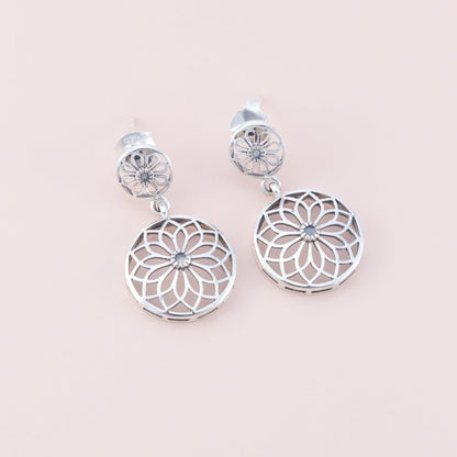 Sterling Silver Flower Of Life Dangle Earrings - The Silver Alchemist