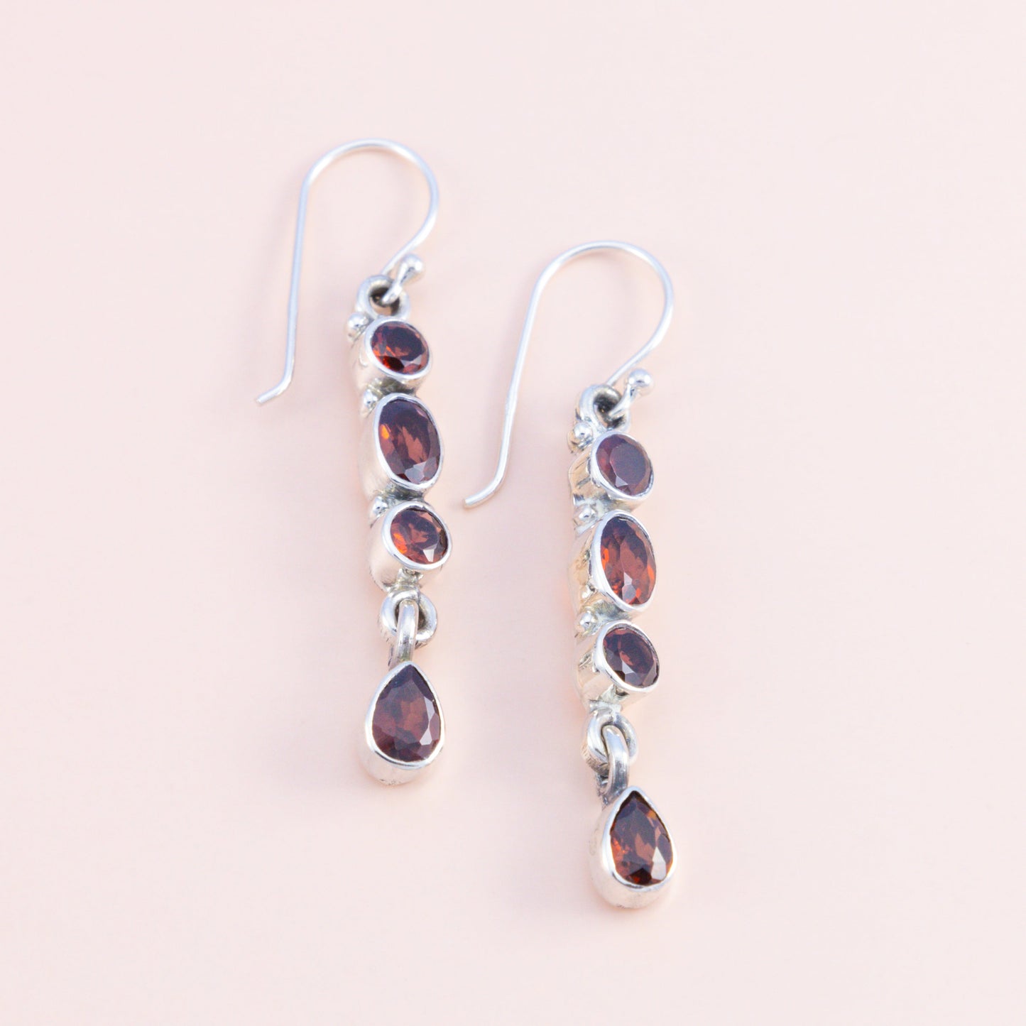 Sterling Silver Garnet Gemstone Drop Earrings - The Silver Alchemist