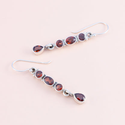 Sterling Silver Garnet Gemstone Drop Earrings - The Silver Alchemist