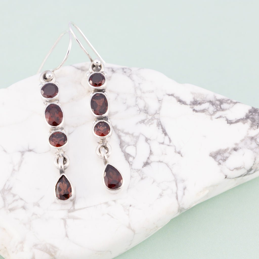 Sterling Silver Garnet Gemstone Drop Earrings - The Silver Alchemist