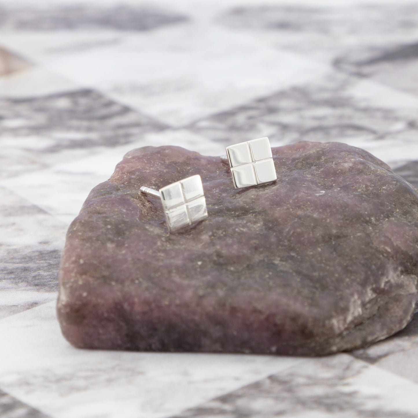 Sterling Silver Geometric Square Studs - The Silver Alchemist