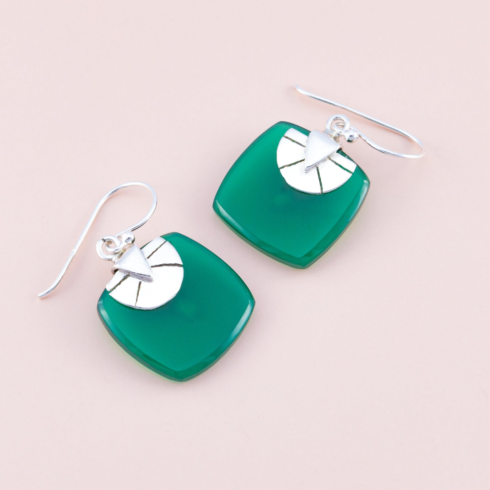 Sterling Silver Green Onyx Flat Earrings - The Silver Alchemist