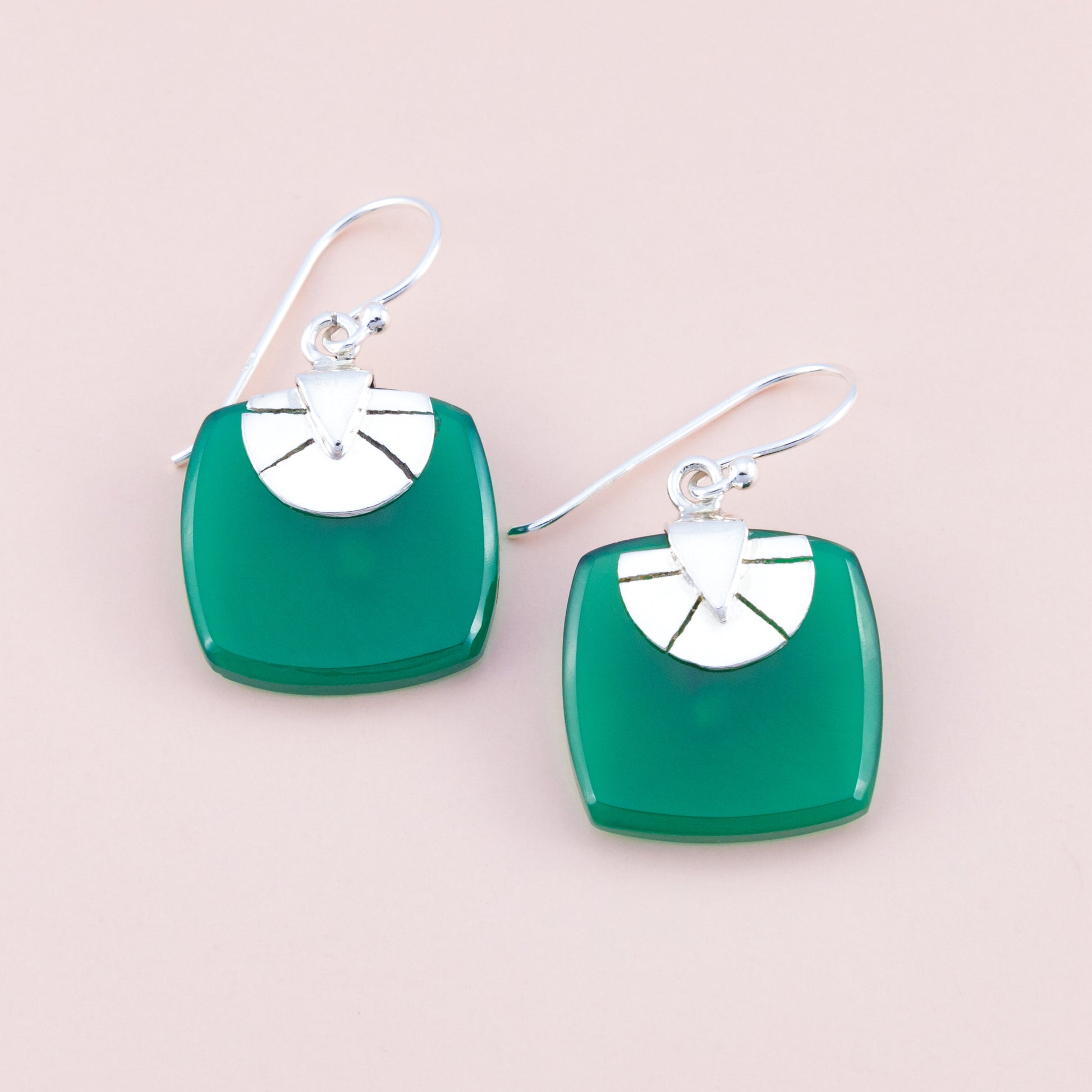 Sterling Silver Green Onyx Flat Earrings - The Silver Alchemist