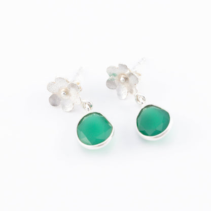 Sterling Silver Green Onyx Flower Earrings - The Silver Alchemist