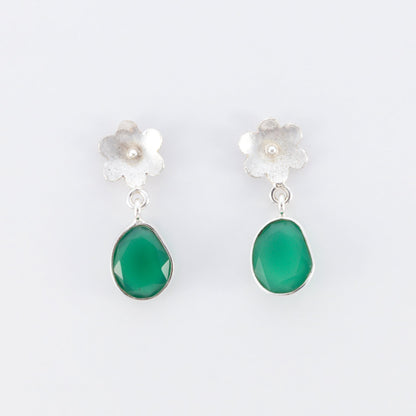 Sterling Silver Green Onyx Flower Earrings - The Silver Alchemist