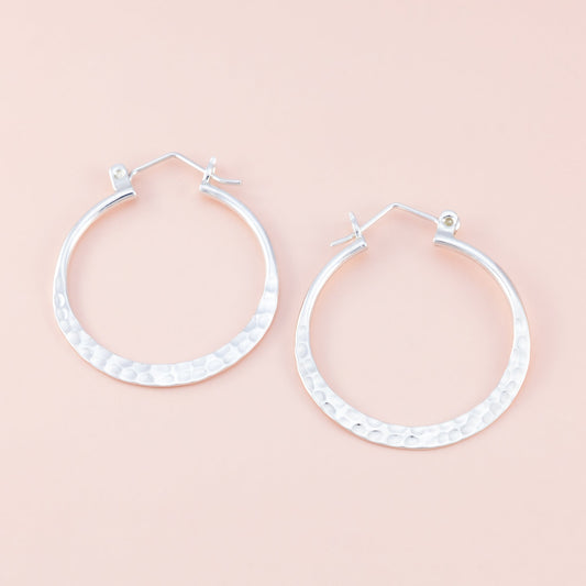 Sterling Silver Half Hammered Hoops - The Silver Alchemist