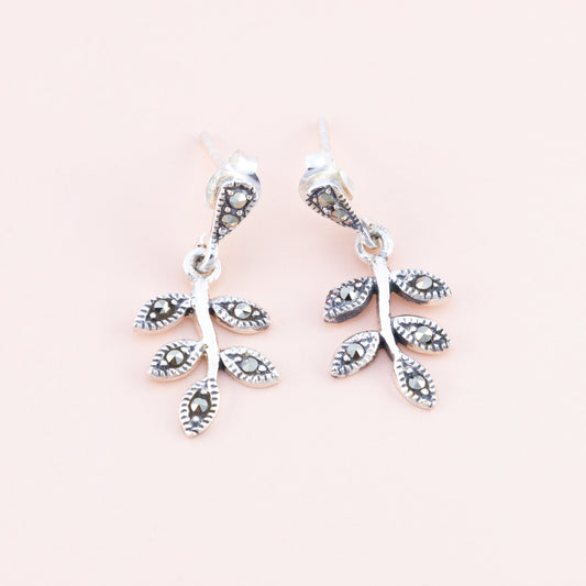 Sterling Silver Leaf and Branch Marcasite Earrings - The Silver Alchemist