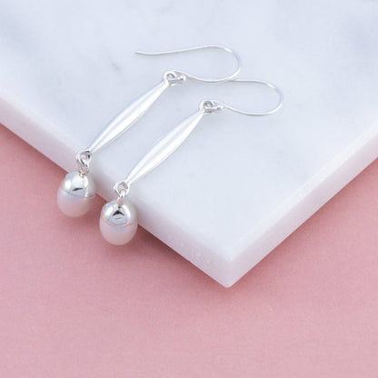 Sterling Silver Long Drop Pearl Earrings - The Silver Alchemist