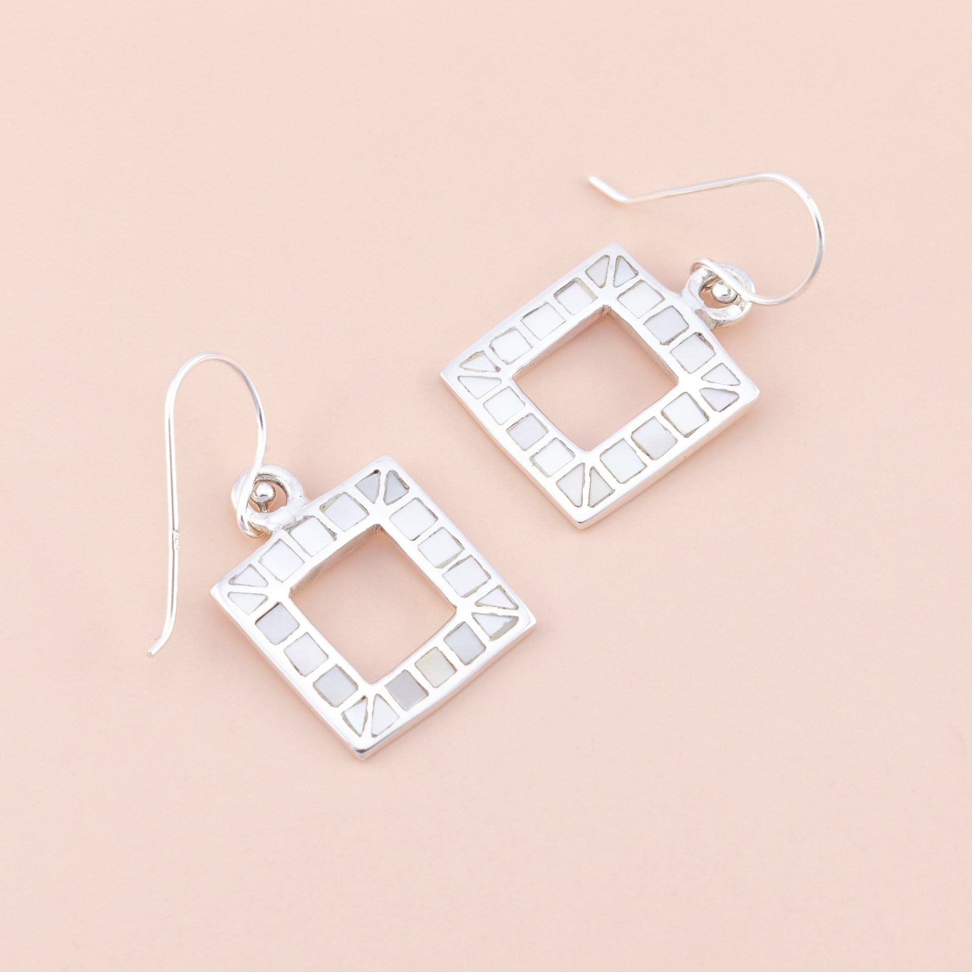 Sterling Silver Mother of Pearl Square Earrings - The Silver Alchemist