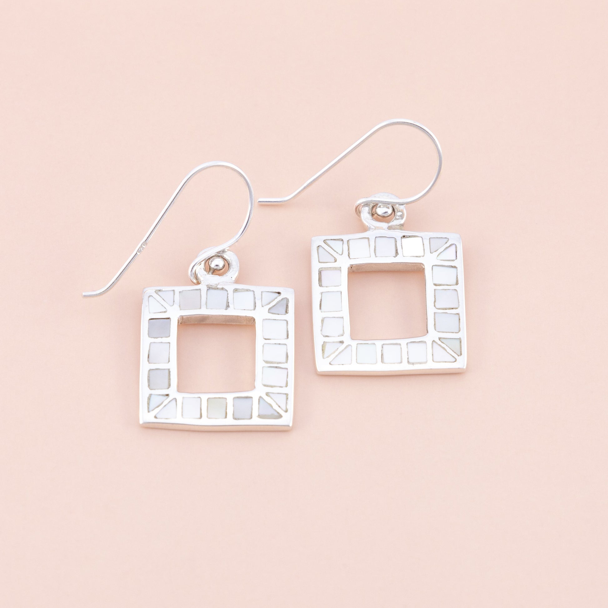 Sterling Silver Mother of Pearl Square Earrings - The Silver Alchemist