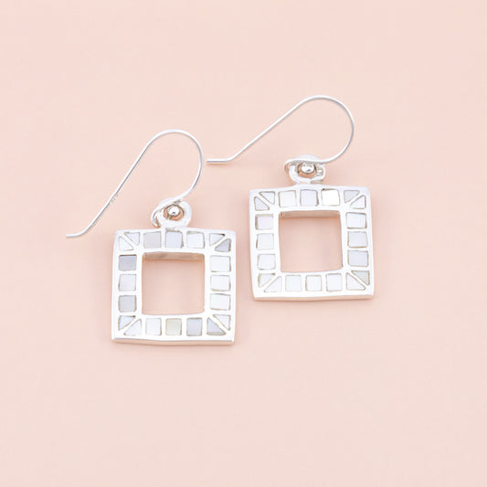 Sterling Silver Mother of Pearl Square Earrings - The Silver Alchemist