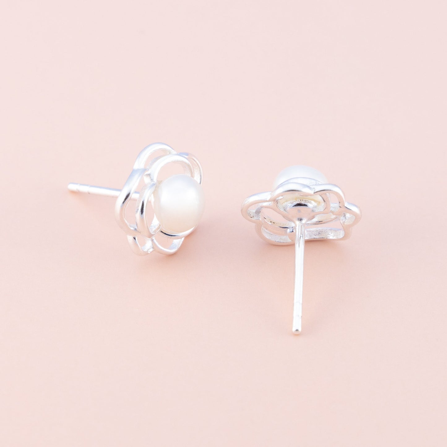 Sterling Silver Pearl Flower Studs - The Silver Alchemist