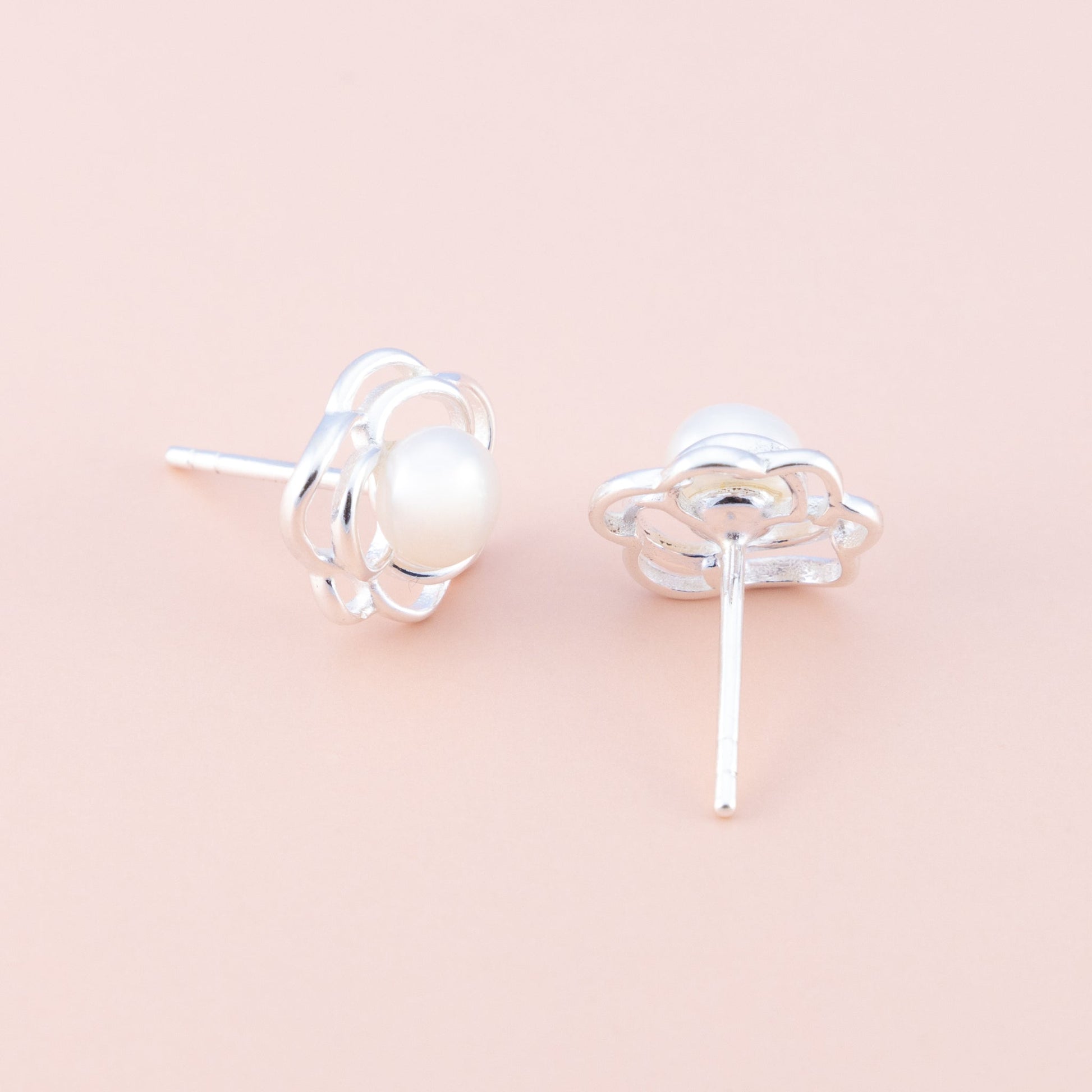 Sterling Silver Pearl Flower Studs - The Silver Alchemist