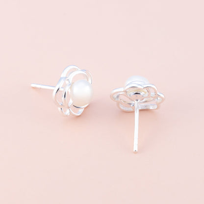 Sterling Silver Pearl Flower Studs - The Silver Alchemist