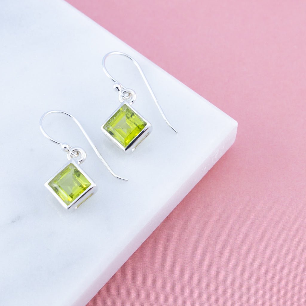 Sterling Silver Peridot Gemstone Dangle Earrings - The Silver Alchemist