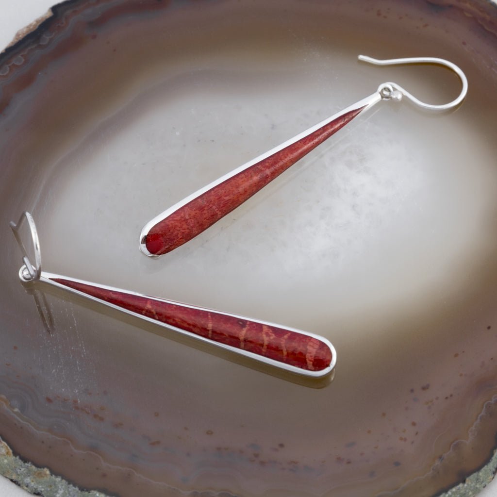 Sterling Silver Red Coral Long Drop Earrings - The Silver Alchemist
