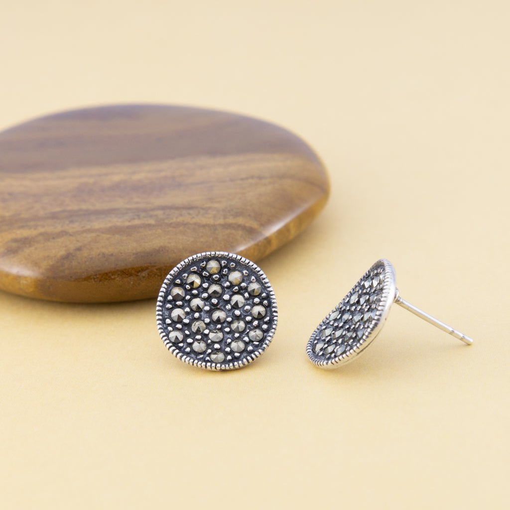 Sterling Silver Round Marcasite Studs - The Silver Alchemist