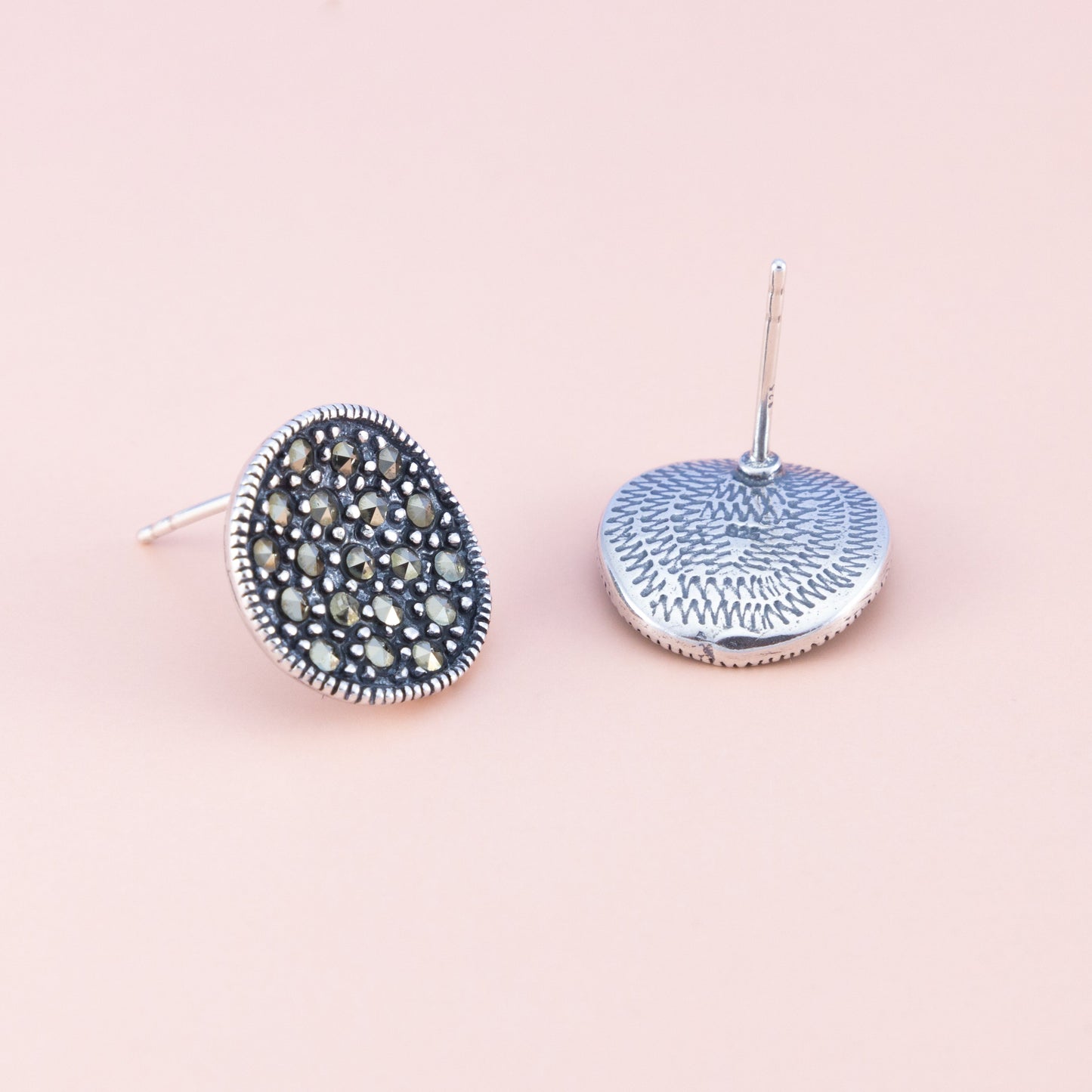 Sterling Silver Round Marcasite Studs - The Silver Alchemist