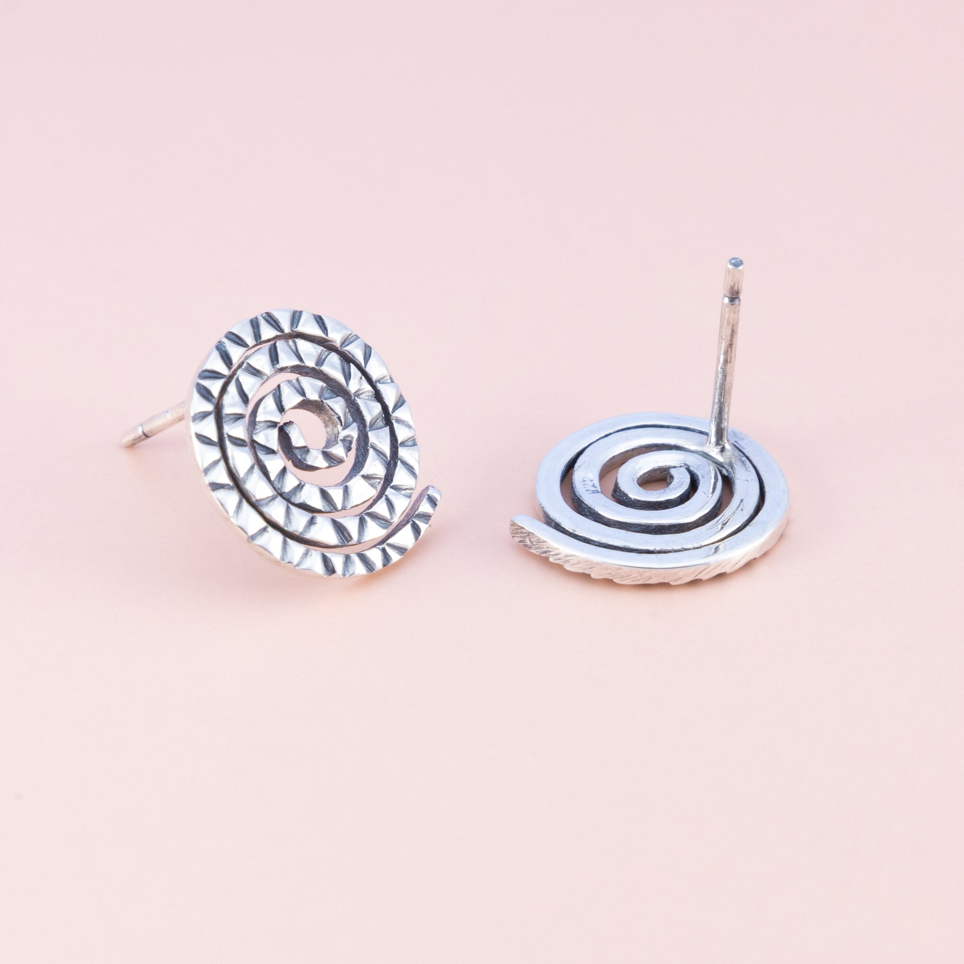 Sterling Silver Spiral Hammered Studs - The Silver Alchemist