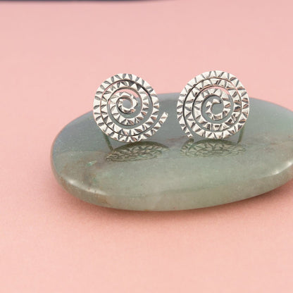 Sterling Silver Spiral Hammered Studs - The Silver Alchemist