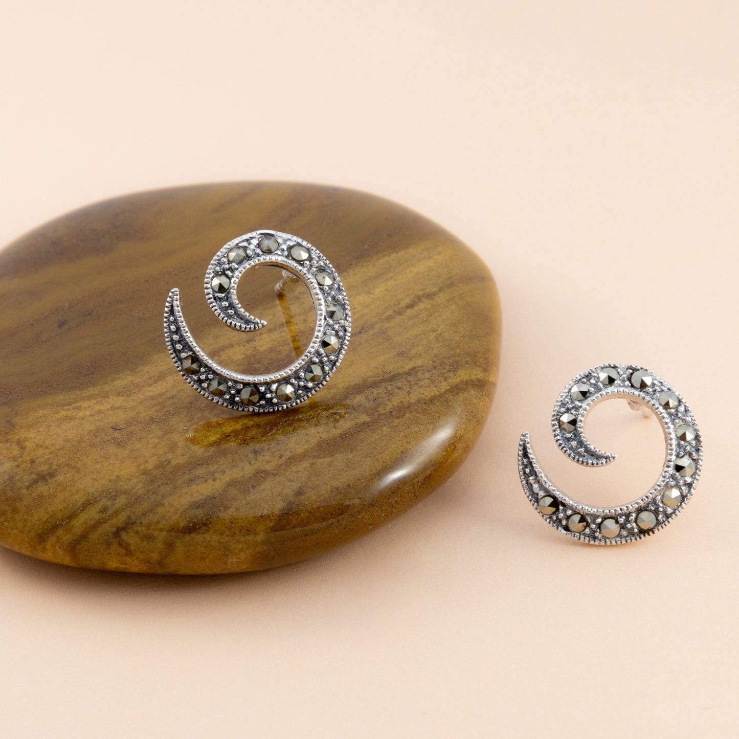 Sterling Silver Spiral Marcasite Studs - The Silver Alchemist