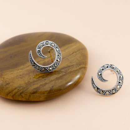 Sterling Silver Spiral Marcasite Studs - The Silver Alchemist