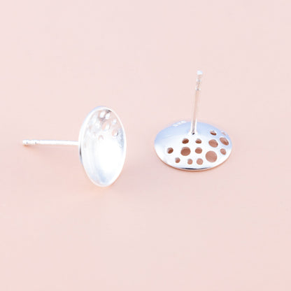 Sterling Silver Spotty Satellite Dish Studs - The Silver Alchemist