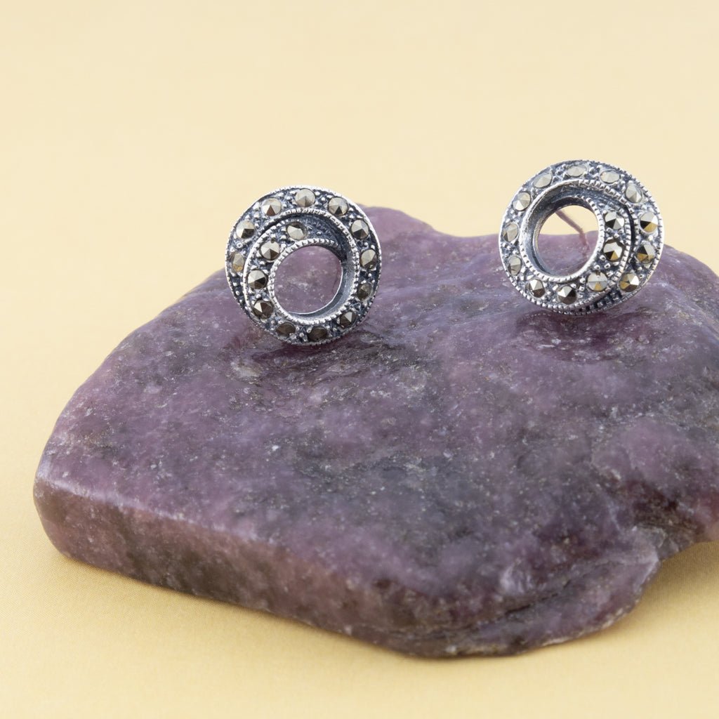 Sterling Silver Swirling Marcasite Studs - The Silver Alchemist