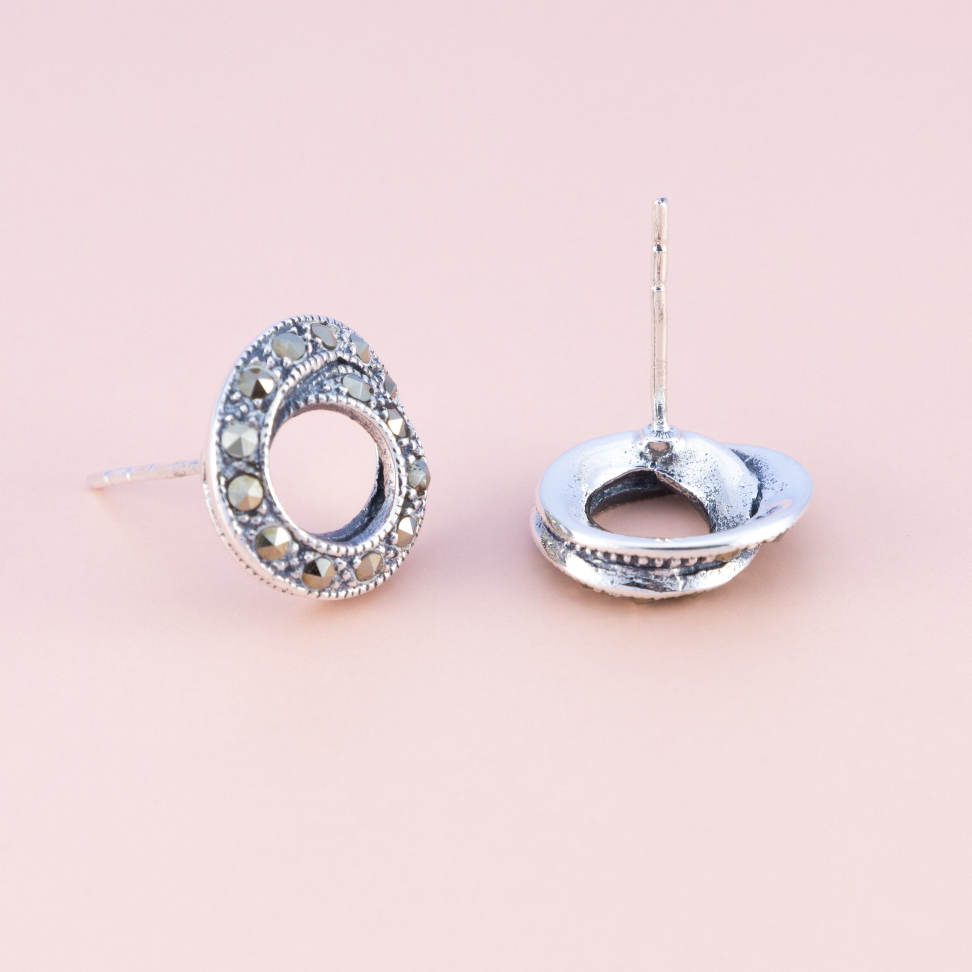 Sterling Silver Swirling Marcasite Studs - The Silver Alchemist
