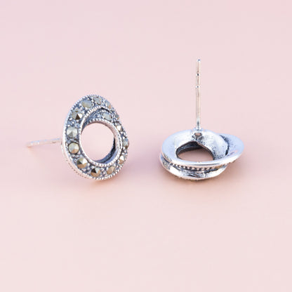 Sterling Silver Swirling Marcasite Studs - The Silver Alchemist