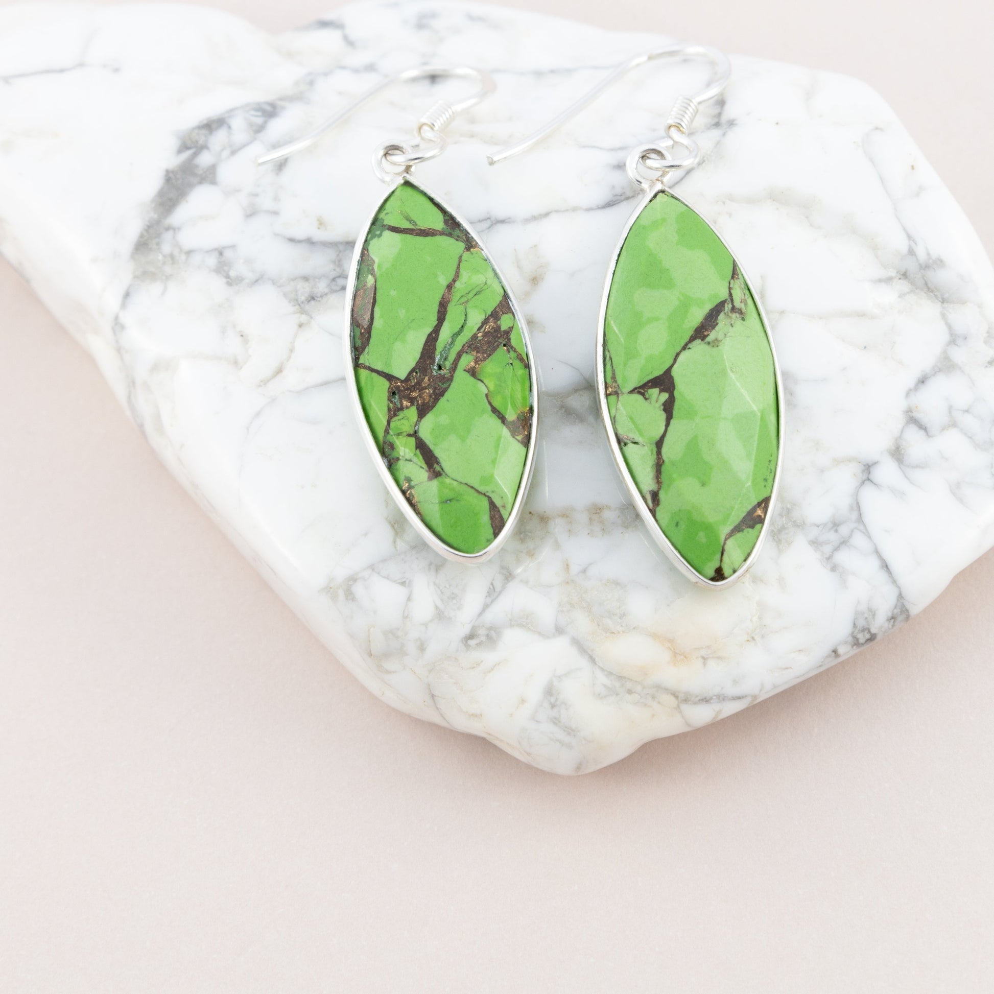Sterling Silver Synthetic Green Copper Turquoise Earrings - The Silver Alchemist