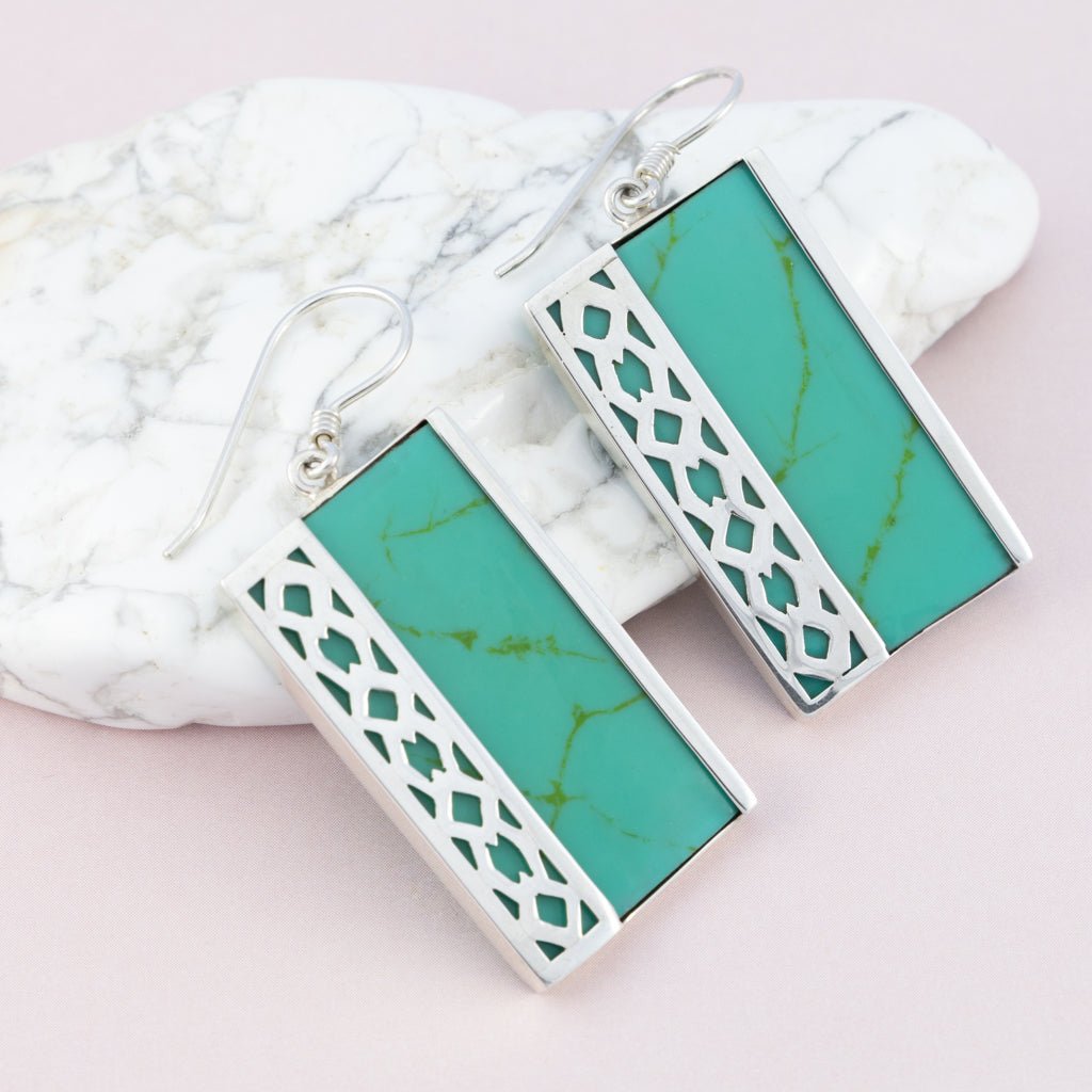 Sterling Silver Synthetic Green Turquoise Earrings - The Silver Alchemist